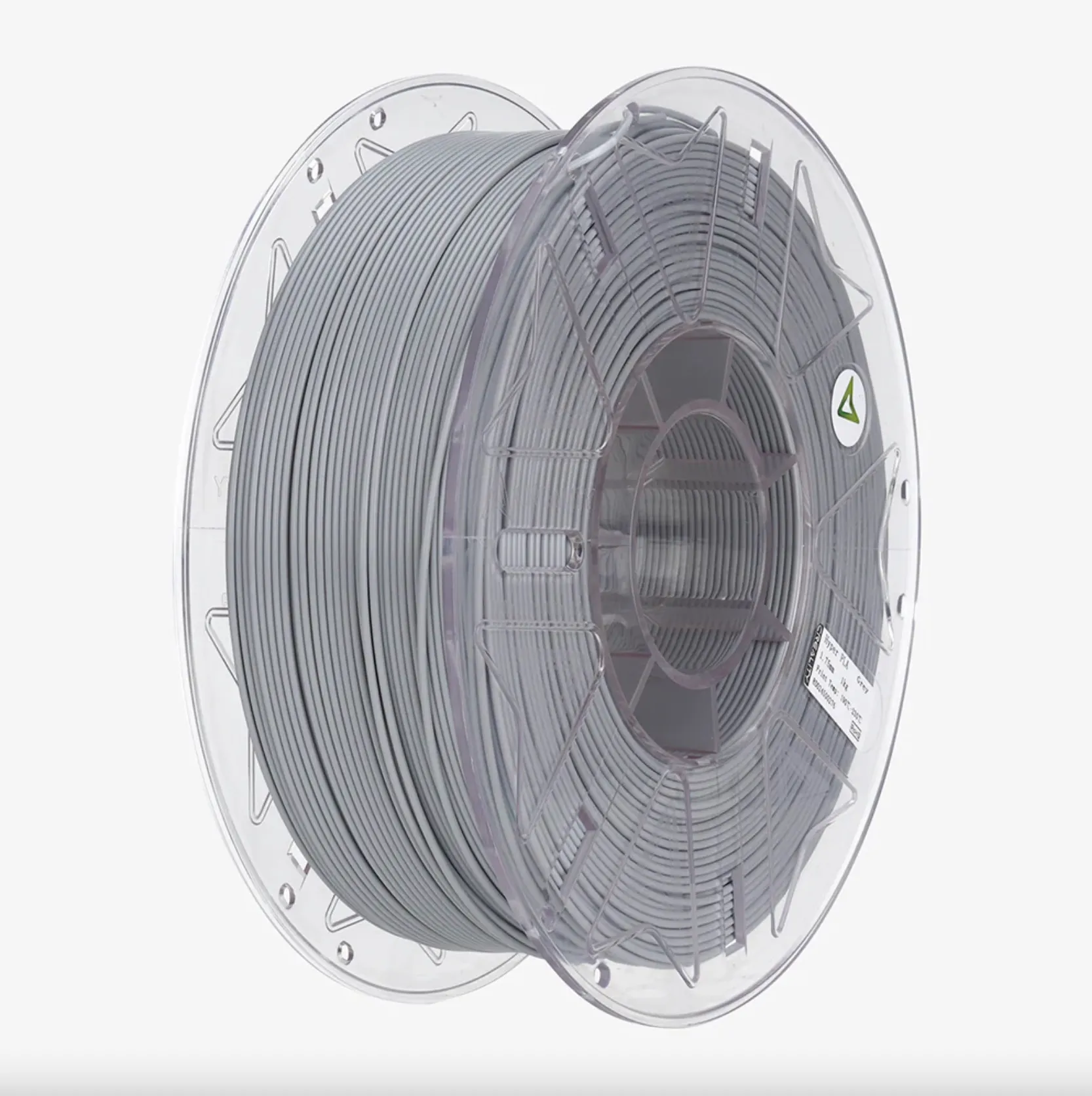 Perspective view of Creality Hyper Series PLA RFID Gray filament 1.75mm 1kg spool with RFID marker and label