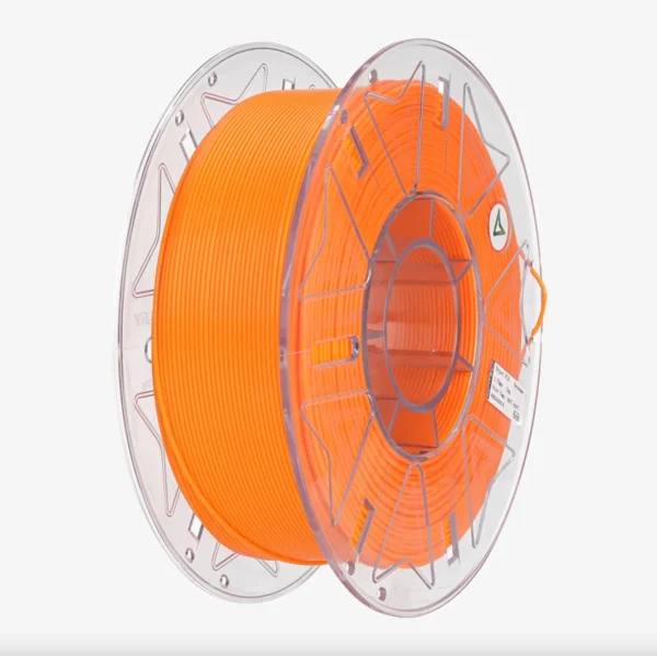 Perspective view of Creality Hyper Series PLA RFID Orange filament 1.75mm 1kg spool with RFID marker and label