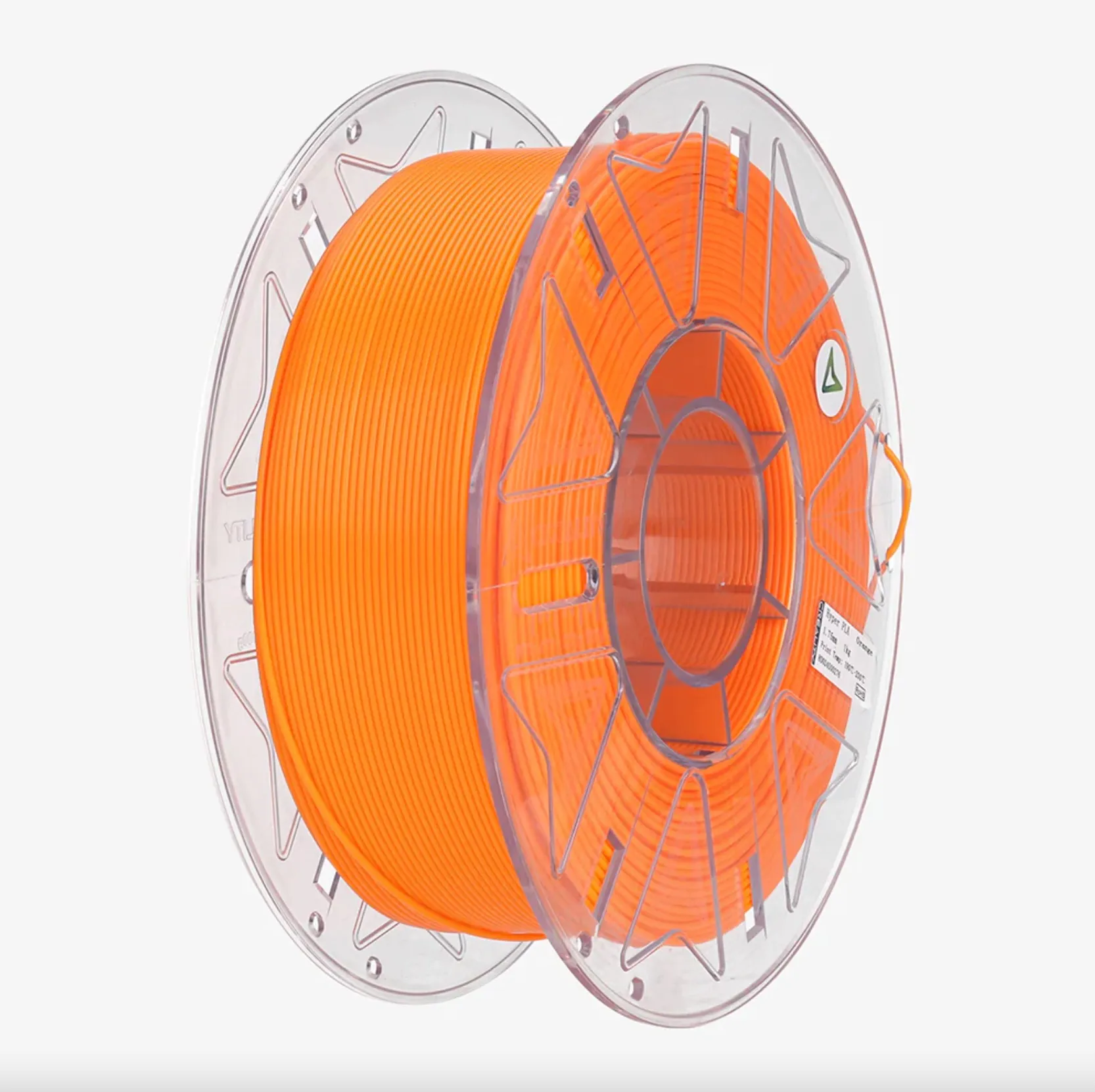 Perspective view of Creality Hyper Series PLA RFID Orange filament 1.75mm 1kg spool with RFID marker and label