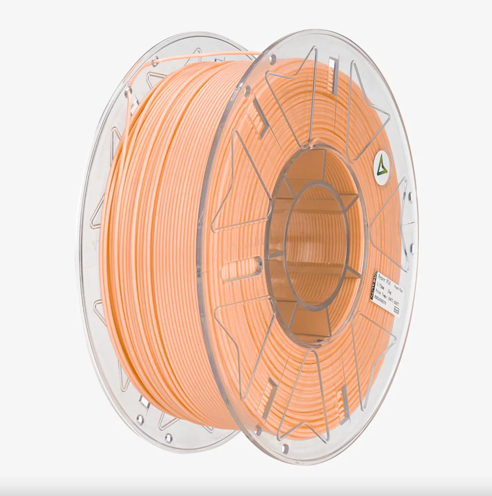 Angled view of Creality Hyper Series PLA RFID peach fuzz filament spool 1.75mm 1kg