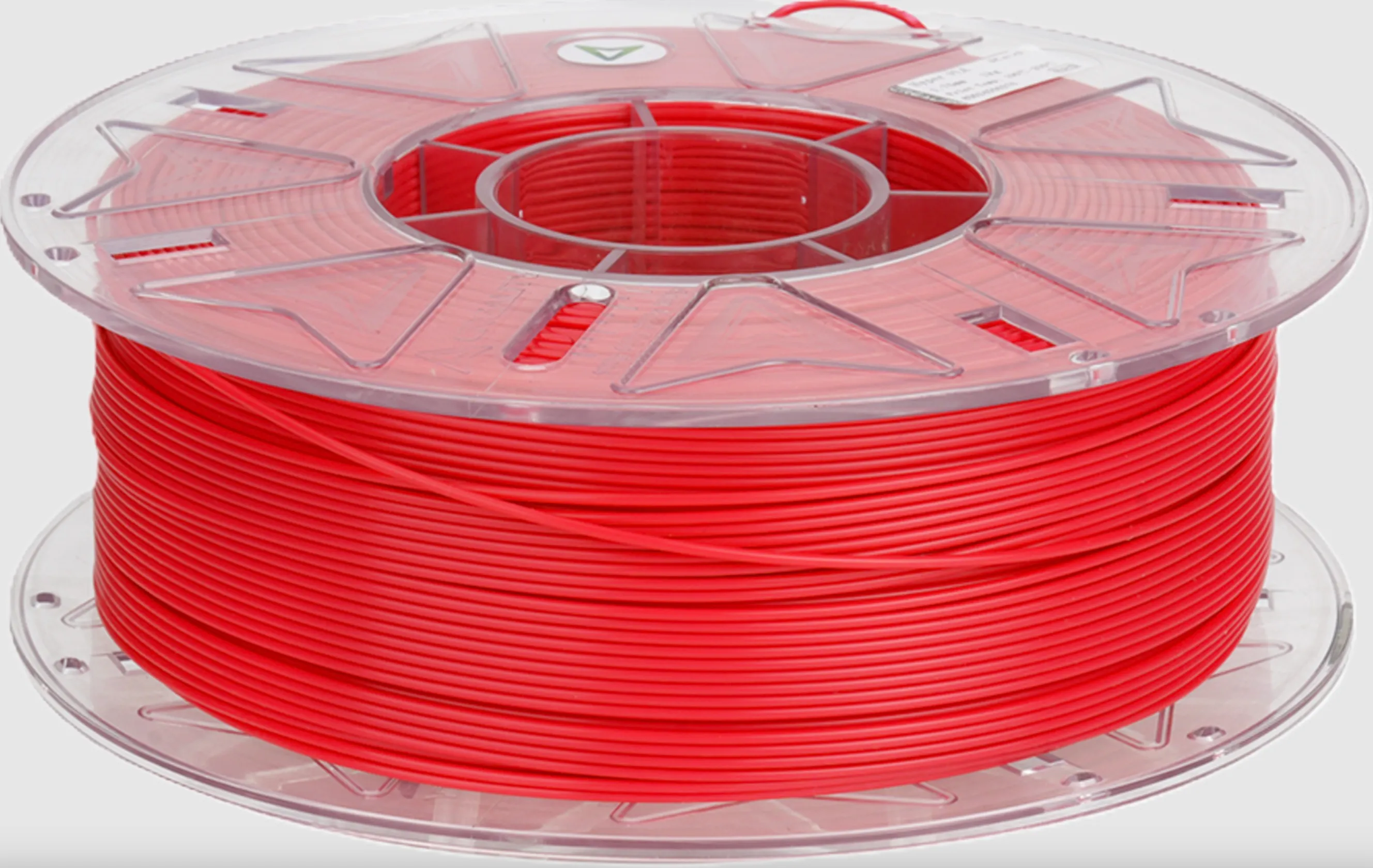 Creality Hyper Series PLA RFID red filament spool side view with transparent reel and tightly wound filament