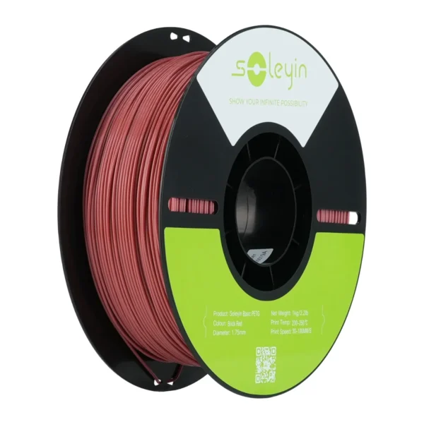 Creality Soleyin Basic PETG Brick Red Filament 1.75mm 1kg spool with black reel and neatly wound brick red filament