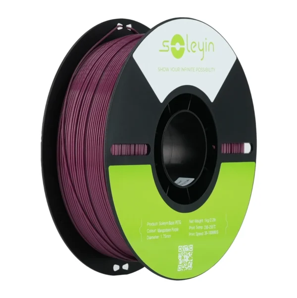 Creality Soleyin Basic PETG Mangosteen Purple Filament 1.75mm 1kg spool with black reel and neatly wound purple filament