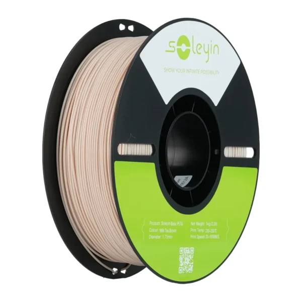 Creality Soleyin Basic PETG Milk Tea Brown Filament 1.75mm 1kg Spool Creality Soleyin Basic PETG Milk Tea Brown Filament 1.75mm 1kg spool with black reel and neatly wound milk tea brown filament