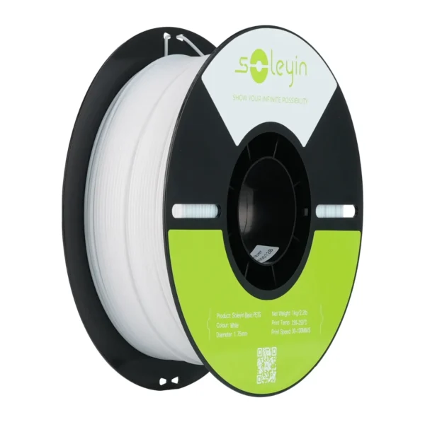 Creality Soleyin Basic PETG White Filament 1.75mm 1kg spool with black reel and neatly wound white filament Creality Soleyin Basic PETG White Filament 1.75mm 1kg spool with black reel and neatly wound white filament