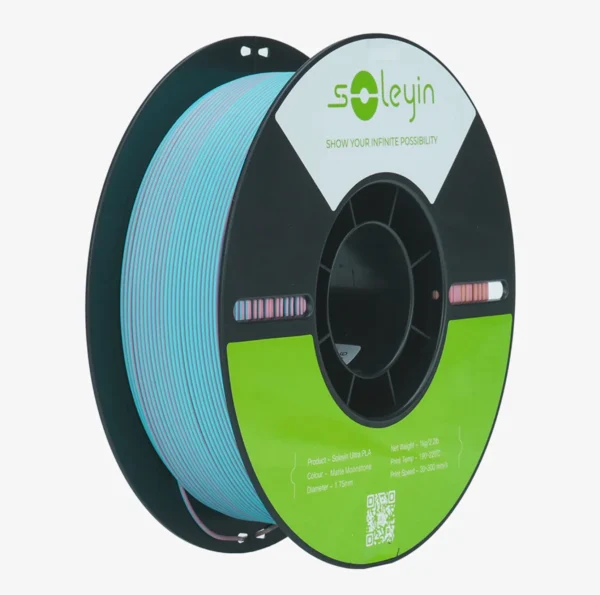 Creality Soleyin Ultra PLA Matte Moonstone filament 1.75mm 1kg spool with dual-color matte filament on black reel and green product label