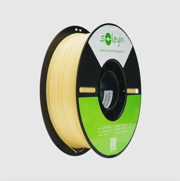 Creality Soleyin Ultra PLA Pineapple Yellow filament 1.75mm 1kg spool with yellow filament on black reel and green product label