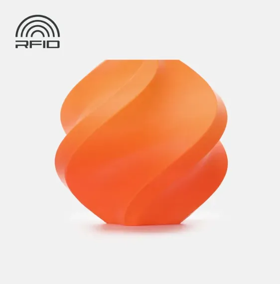 Decorative spiral container 3D printed using Bambu Lab PLA Basic Gradient Dusk Glare Filament with Spool (Color Code 10906) showing smooth orange gradient PLA surface