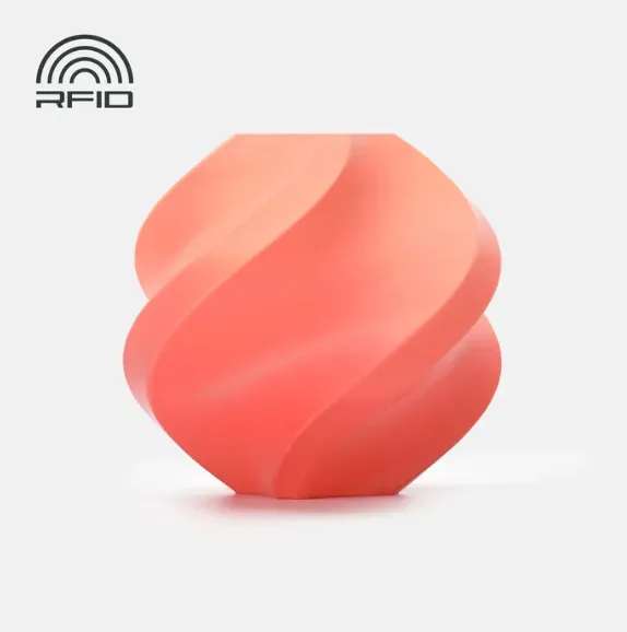 Decorative spiral container 3D printed using Bambu Lab PLA Basic Gradient Pink Citrus Filament with Spool (Color Code 10903) featuring a soft pink to citrus gradient PLA finish