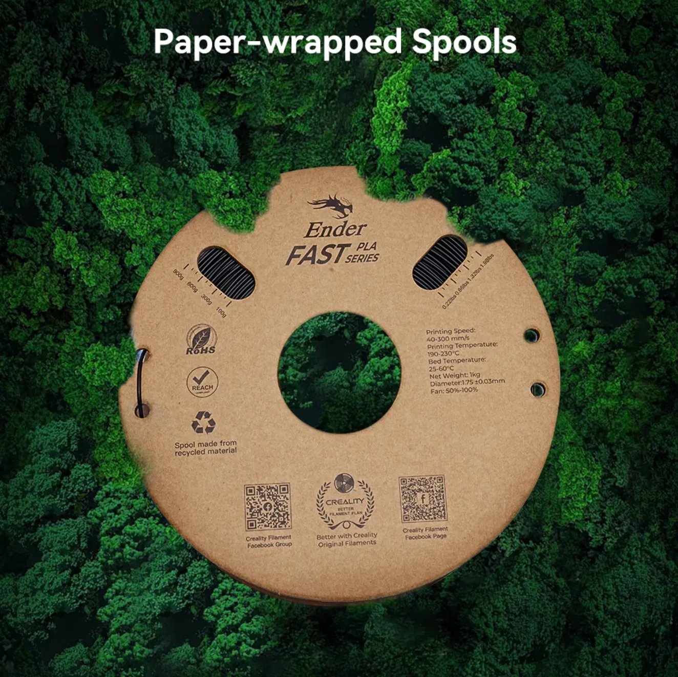 Ender Fast PLA 1.75mm 3D printing filament paper-wrapped spool made from recycled material