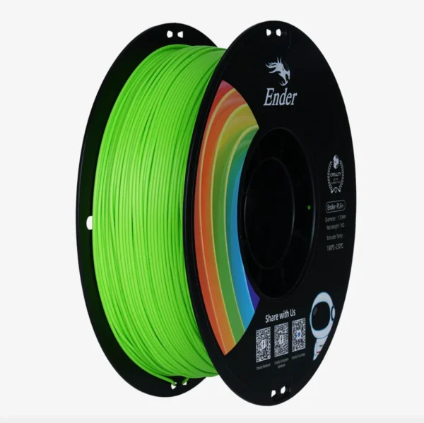 Ender PLA+ apple green 3D printing filament spool 1.75mm 1kg on black reel