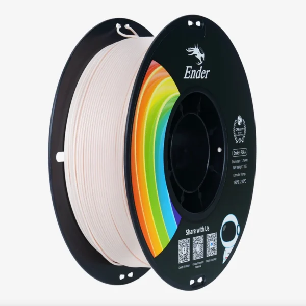 Ender PLA+ Beige Filament Spool 1.75mm 1kg Ender PLA+ beige 3D printing filament spool 1.75mm 1kg on black reel