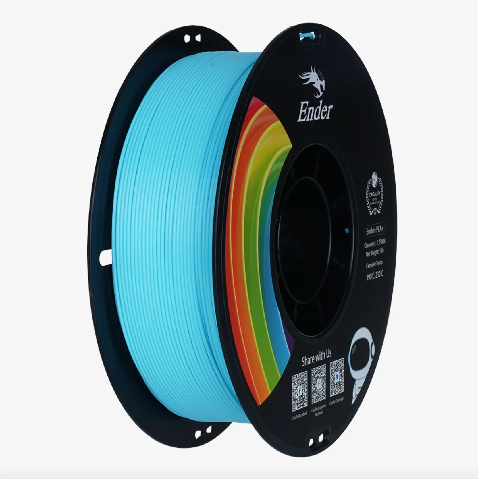 Ender PLA+ blue 3D printing filament spool 1.75mm 1kg on black reel