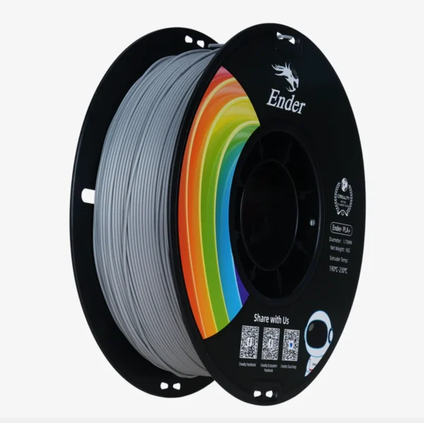 Ender PLA+ gray 3D printing filament spool 1.75mm 1kg on black reel
