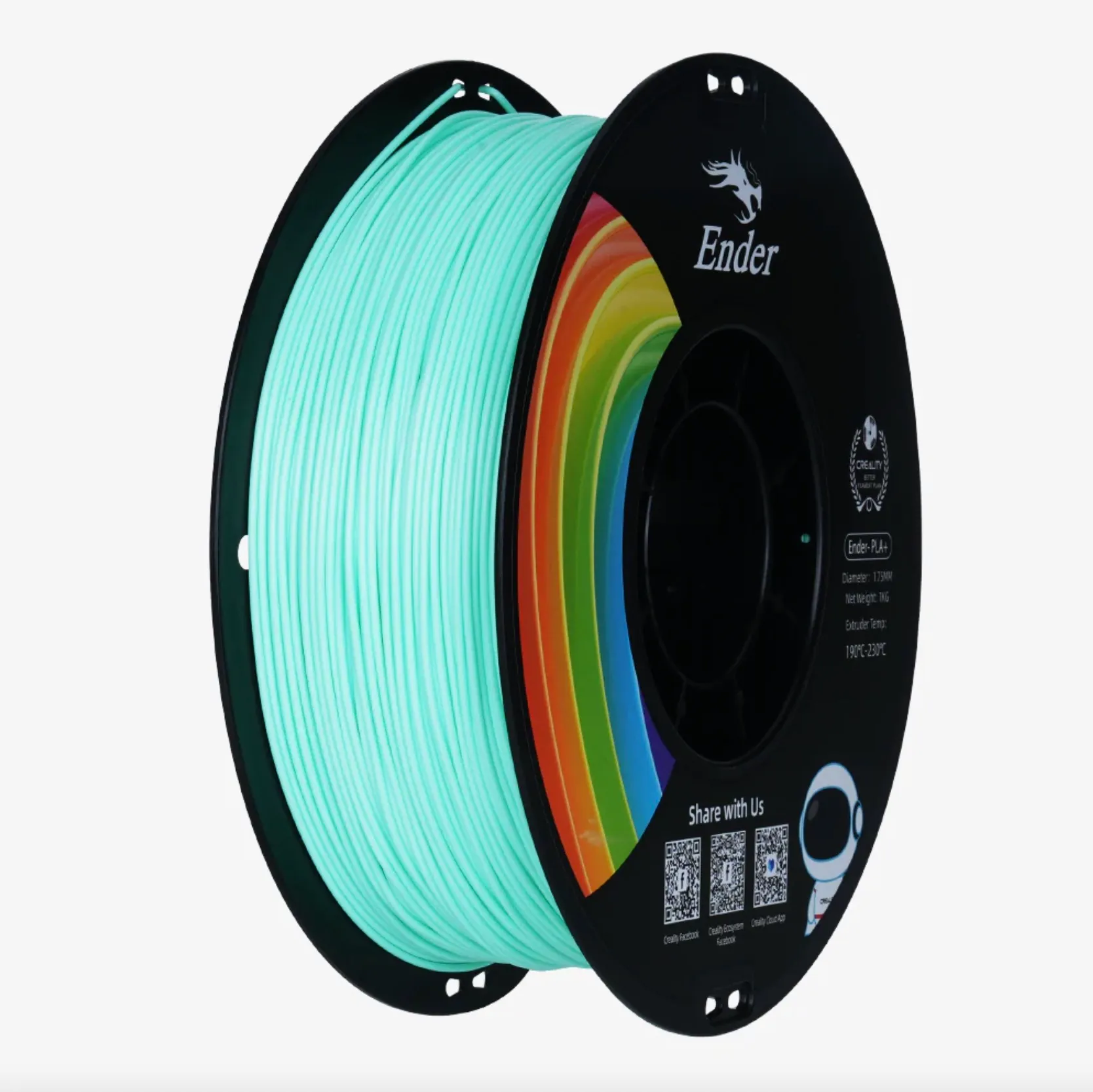 Ender PLA+ jade green 3D printing filament spool 1.75mm 1kg on black reel