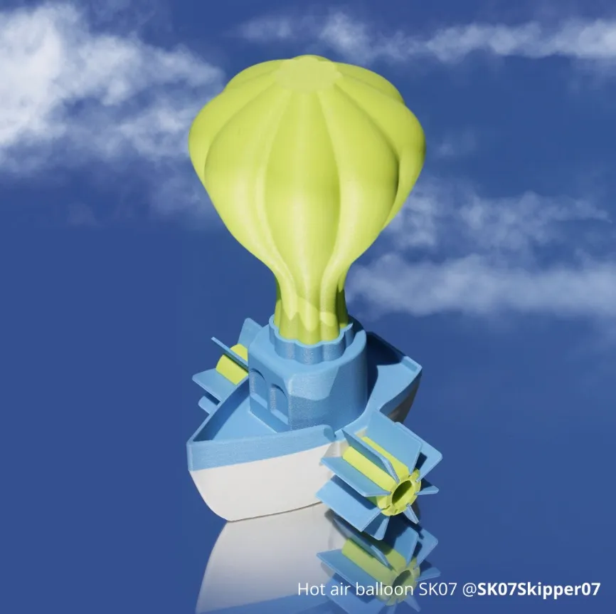 colorful hot air balloon model 3D printed using Bambu Lab PA6-GF Filament for durable structural parts