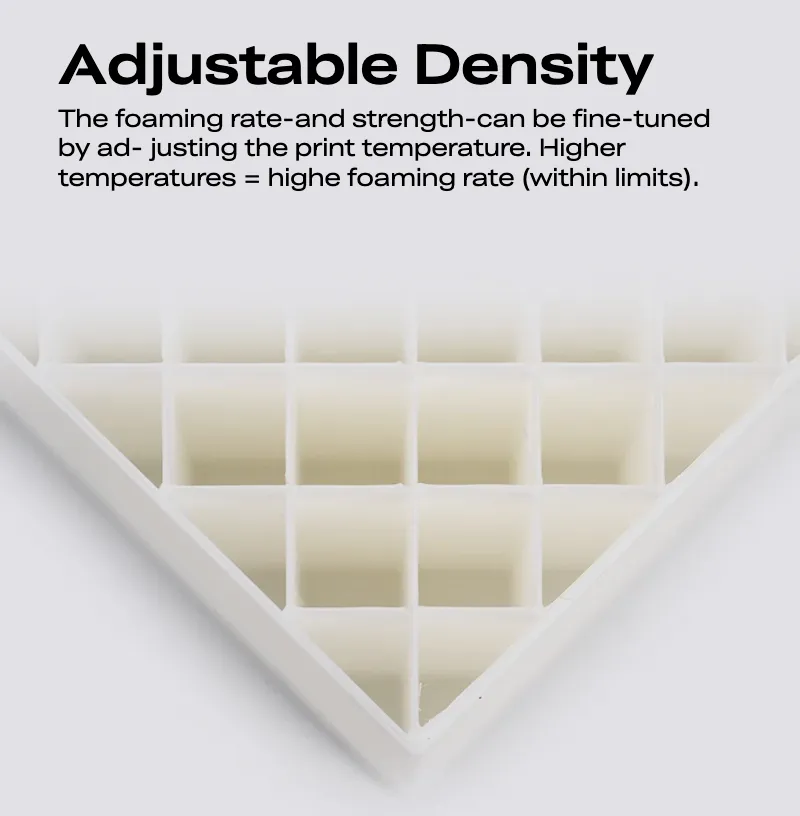 Hyper Lightweight PLA internal structure showing foaming lattice pattern and adjustable density