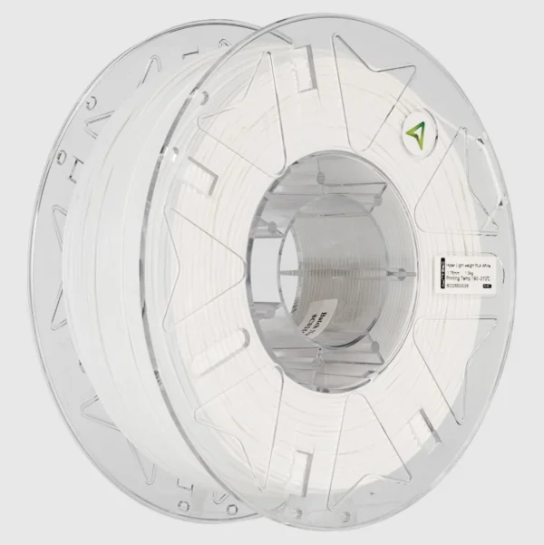 Hyper Lightweight PLA white filament spool 1.75mm 1kg front view with transparent reel and uniform winding