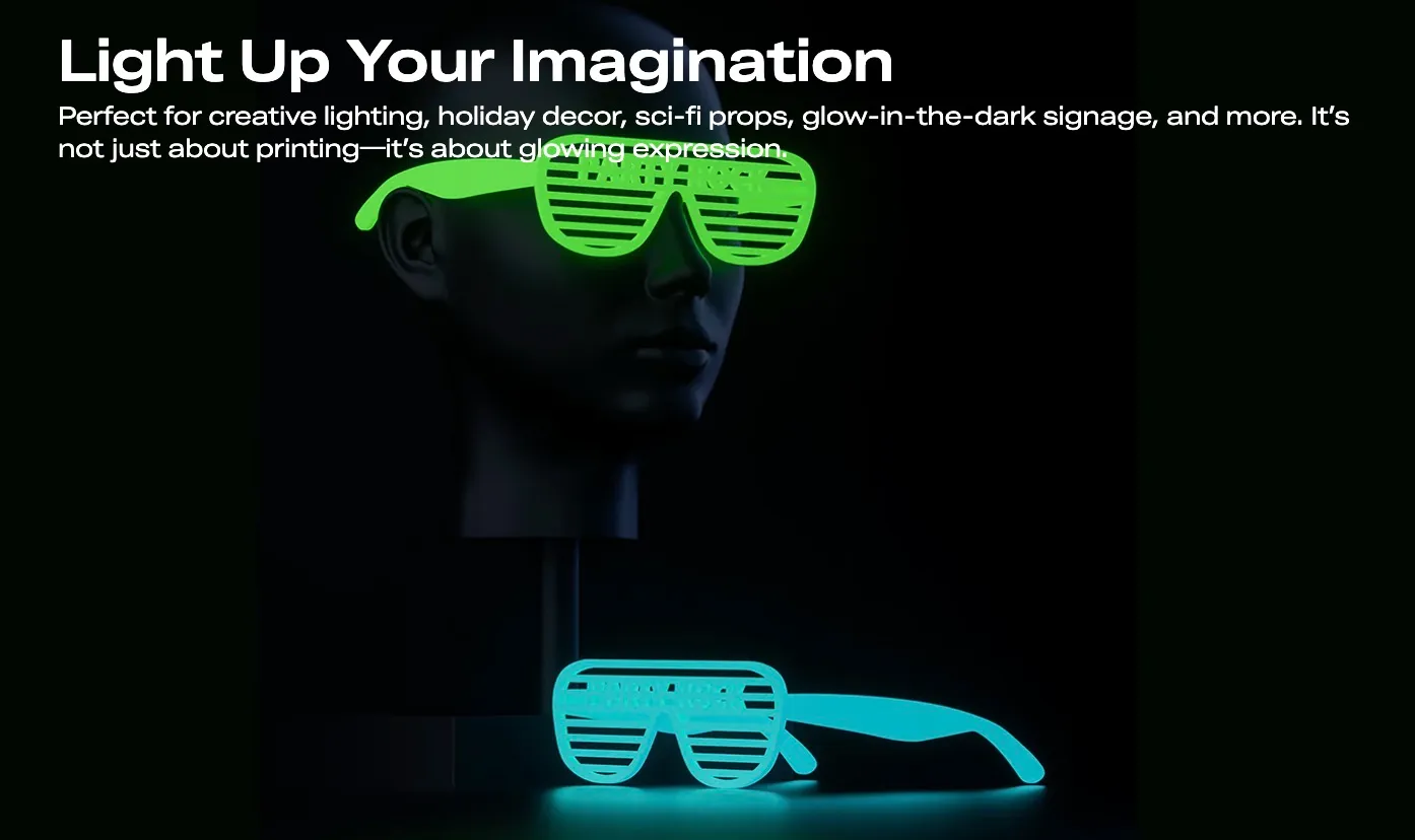 Hyper Luminous PLA 3D Printing Filament 1kg printed glowing glasses on mannequin for creative lighting and decorative use