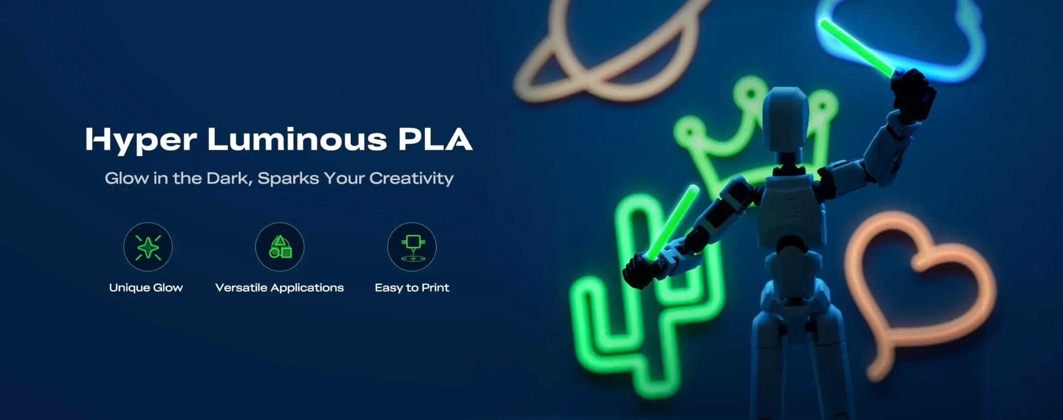 Hyper Luminous PLA 3D Printing Filament 1kg used for glow in the dark models with creative lighting and decorative applications