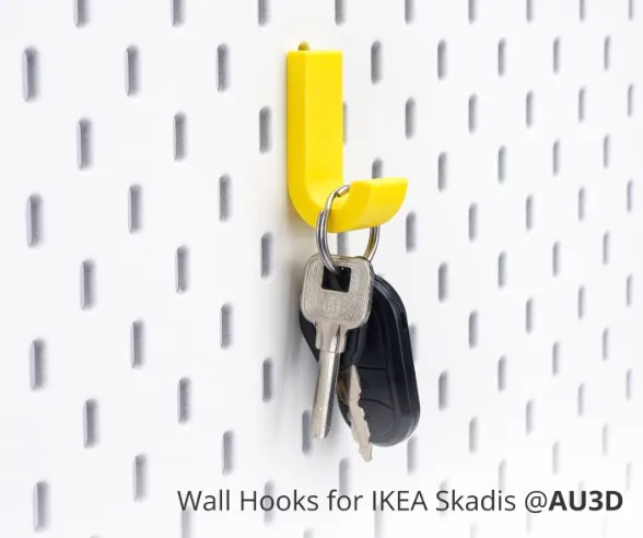 yellow key holder hook for IKEA Skadis pegboard 3D printed using Bambu Lab ABS-GF filament