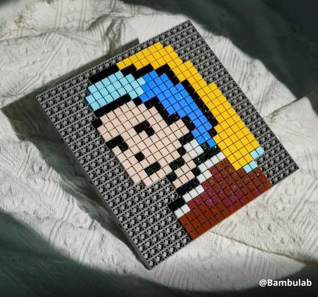 pixel mosaic 3d print with starry surface and galaxy surface glitter effects using Bambu 3D Effect Plate