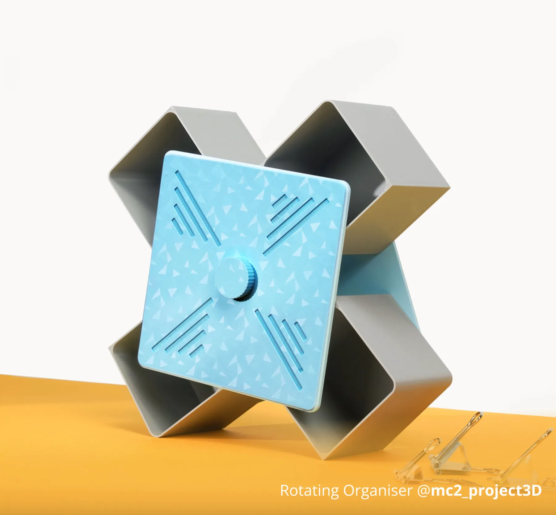 rotating organiser 3d print with diamond surface texture made using Bambu 3D Effect Plate blue patterned top