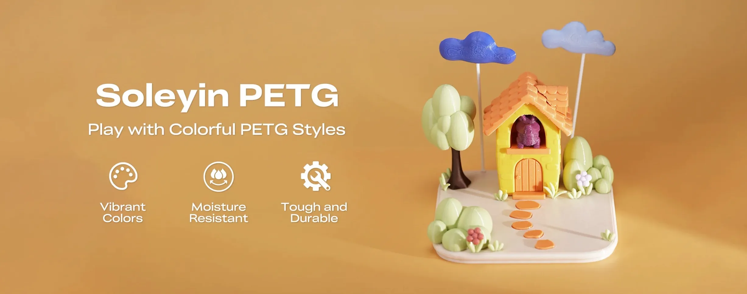 Soleyin Basic PETG 3D Printing Filament 1kg printed colorful house model with smooth surface and vibrant colors