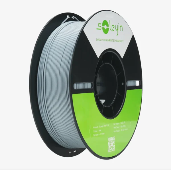 Soleyin Ultra PLA gray 3D printing filament spool 1.75mm 1kg on black reel