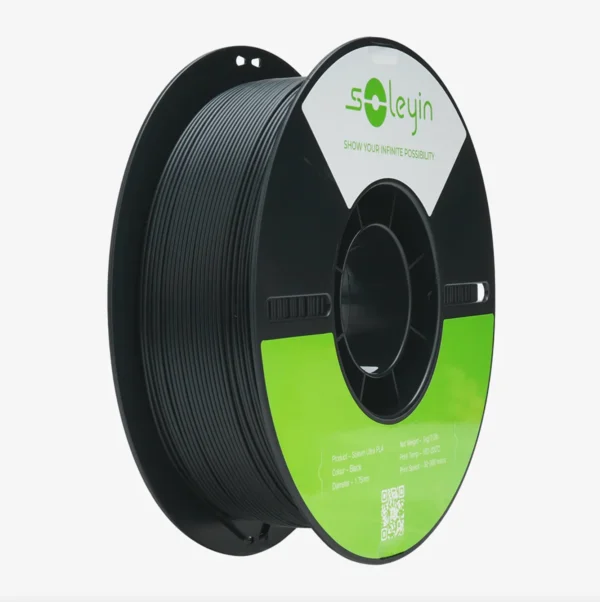 Soleyin Ultra PLA black 3D printing filament spool 1.75mm 1kg on black reel