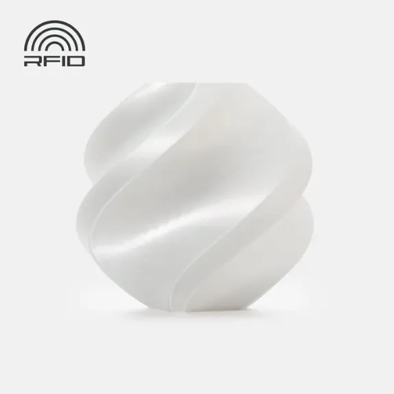 Spiral geometric sample printed with Bambu Lab PLA Silk+ White Filament 1.75mm 1kg/Spool Color Code 13110 showing smooth silk metallic white surface