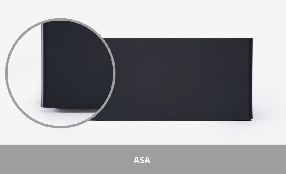 surface detail showing shiny texture of standard ASA material for comparison with ASA-CF matte finish