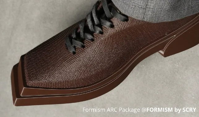 Flexible footwear prototype printed using TPU 85A and TPU 90A filament showing durable elastic TPU structure