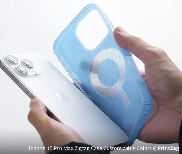 Flexible phone case 3D printed with TPU 85A and TPU 90A filament showing shock absorbing TPU material