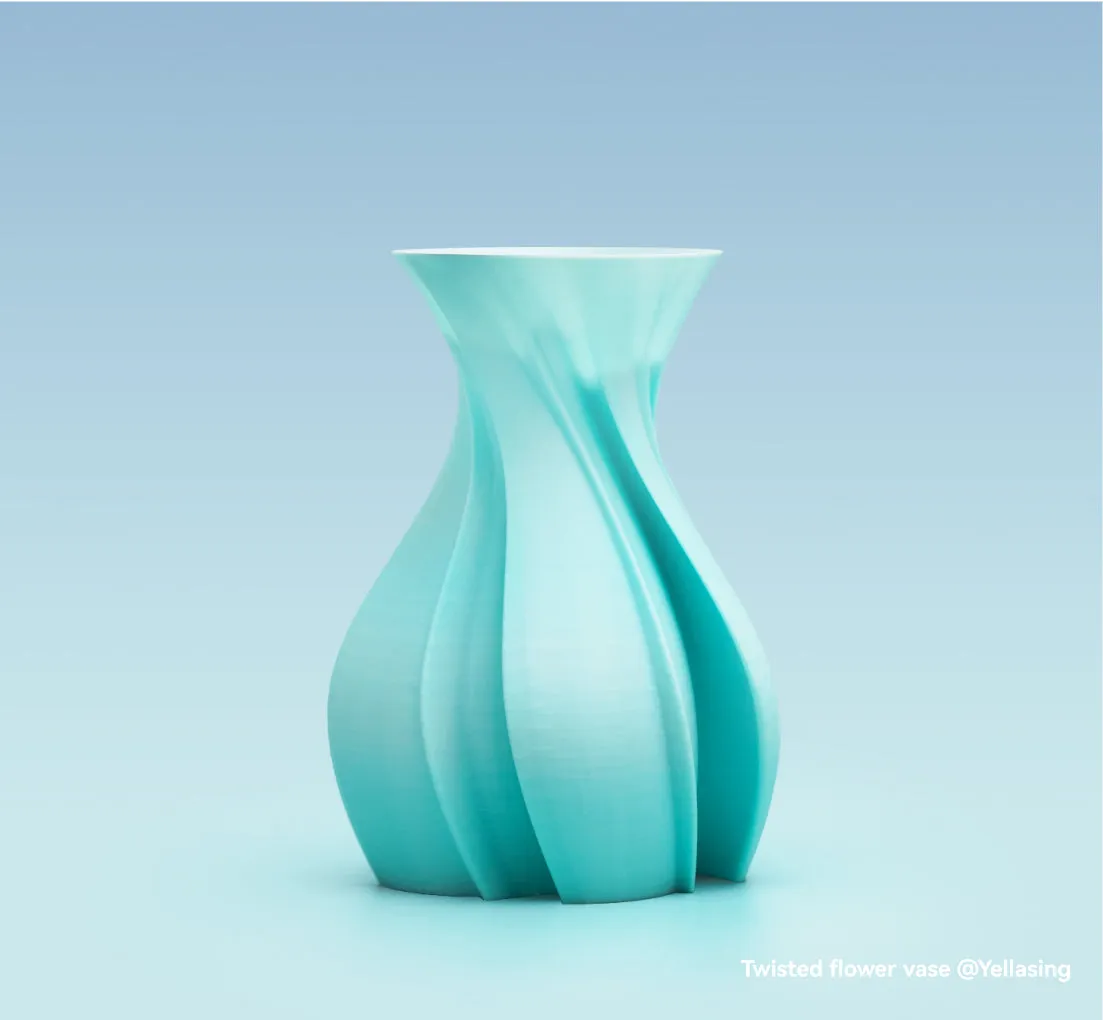 twisted decorative vase printed with blue gradient PLA filament