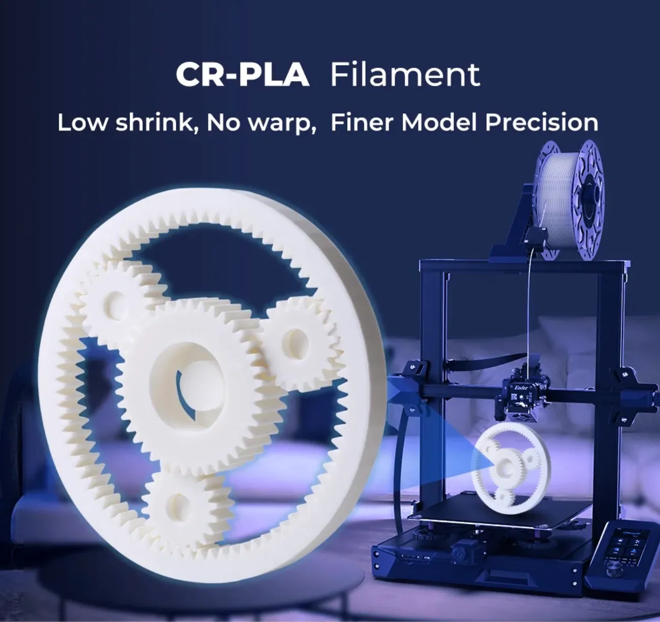 Creality CR PLA filament low warp high precision gear model printing result