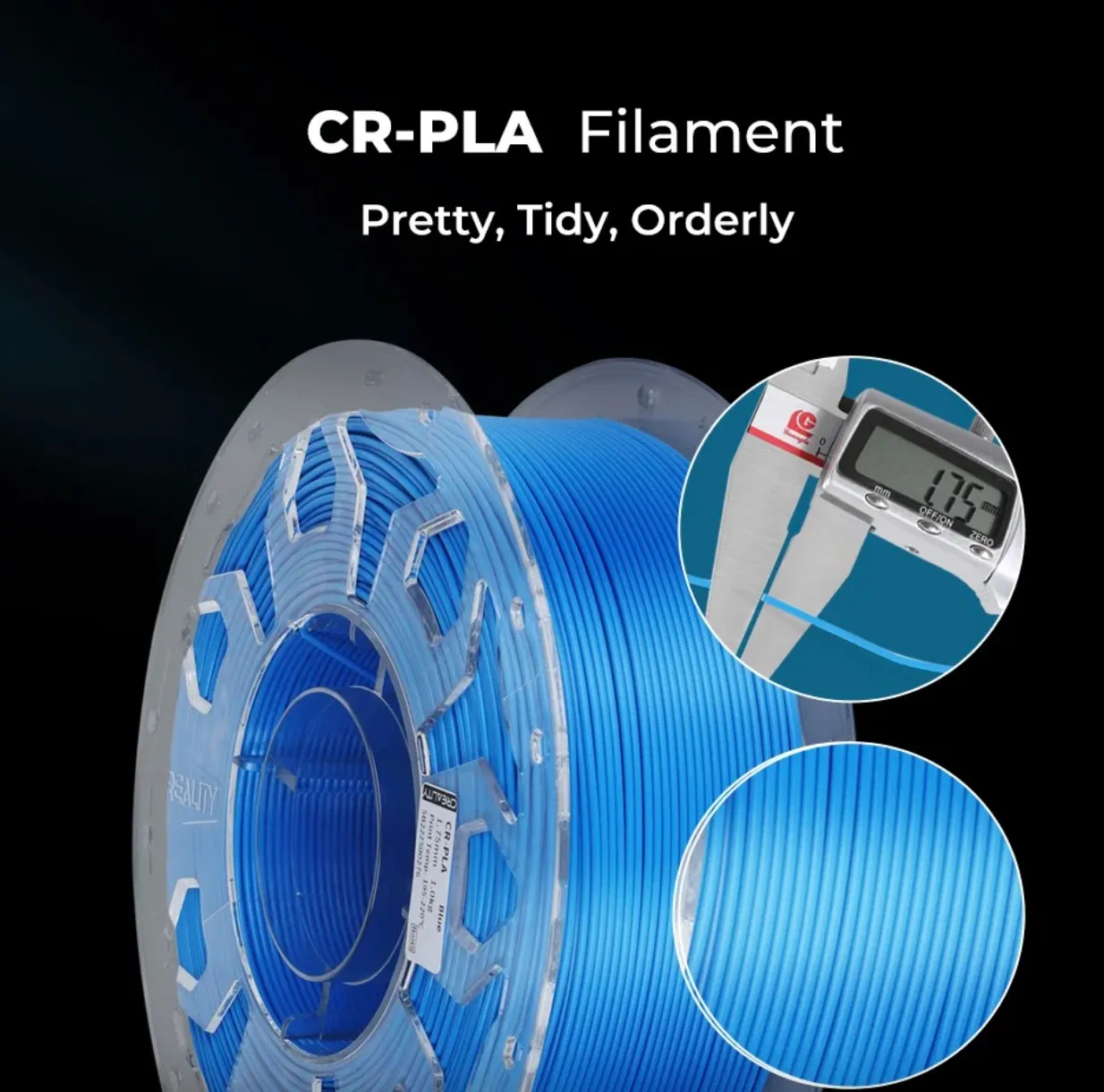 Creality CR PLA filament precise 1.75mm diameter consistent winding smooth extrusion