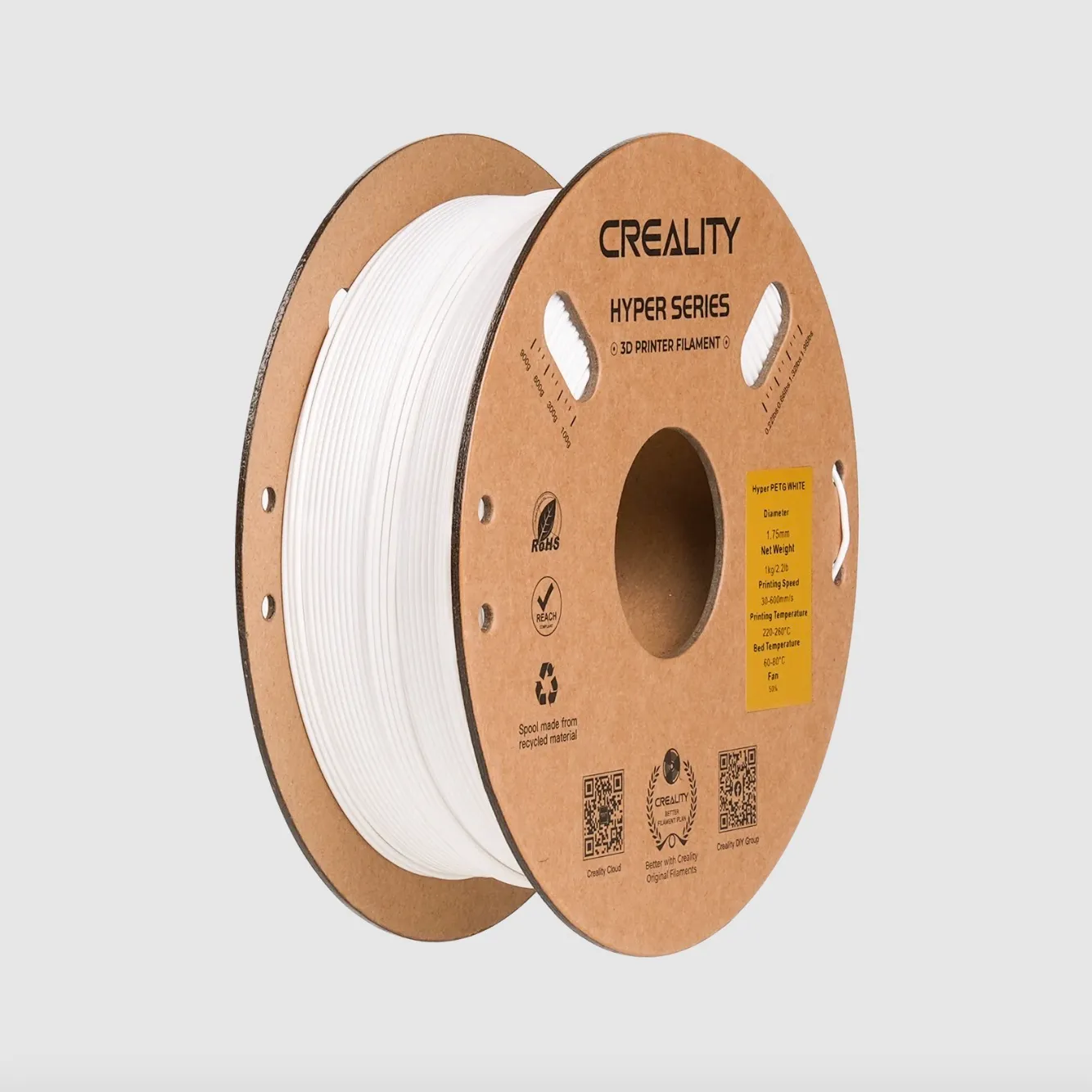 Creality Hyper Series PETG White Filament 1.75mm 1kg spool for FDM 3D printing