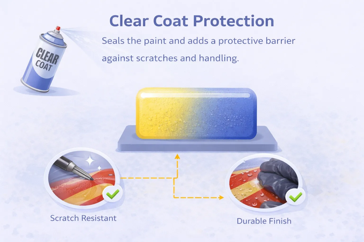 clear coat spray application showing protective layer improving scratch resistance and surface durability