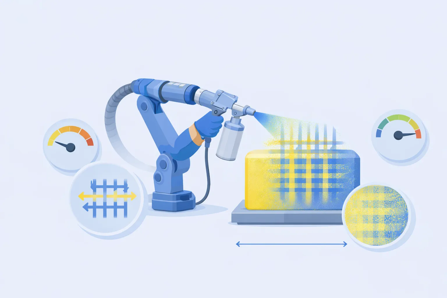 spray painting cross pass technique showing horizontal and vertical overlapping strokes for even coating