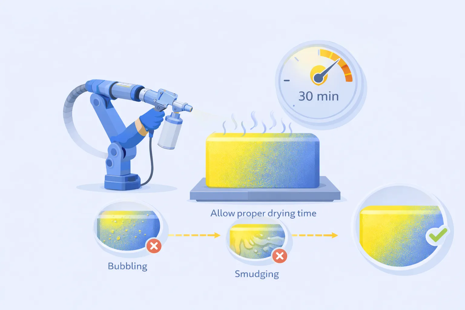 spray painting drying time between coats showing bubbling smudging and smooth finish comparison