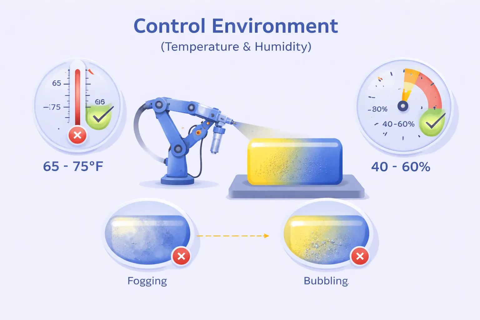 spray painting environment control showing temperature humidity monitoring and effect on paint finish