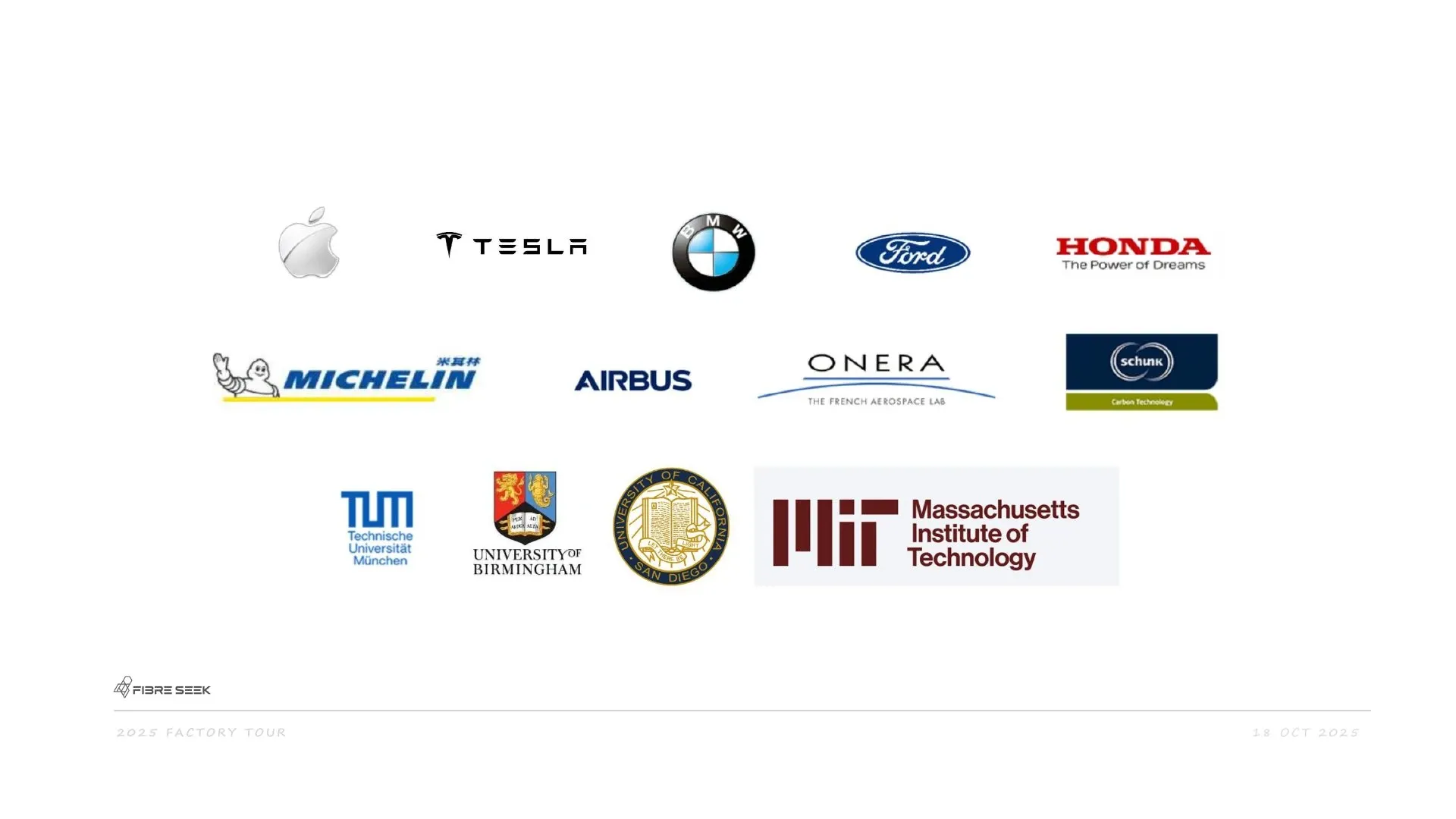 Logos of FibreSeek global industry, aerospace and research partners