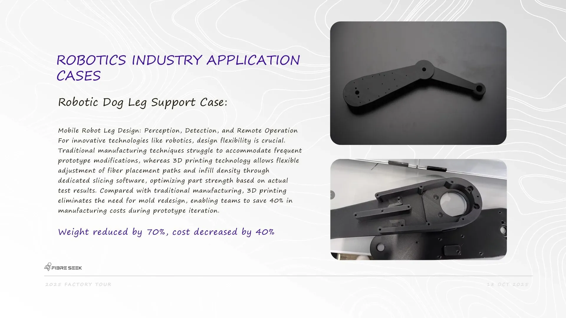 Robotic dog leg support made with FibreSeeker 3 continuous carbon fibre printing