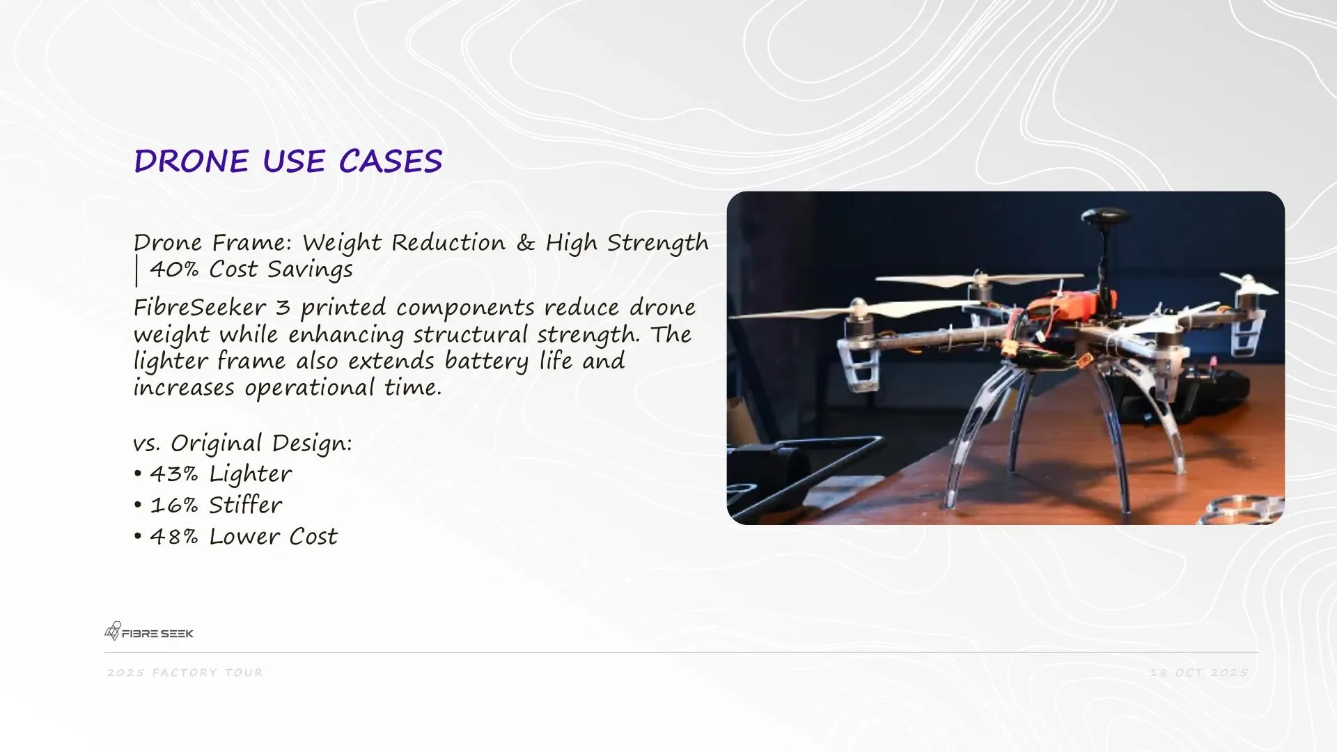 Lightweight drone frame reinforced with FibreSeeker 3 continuous carbon fibre printing